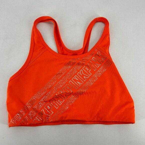 Pink by Victoria's Secret VS Ultimate Orange Gold Logo Sports Bra Women's Size L - Picture 3 of 8